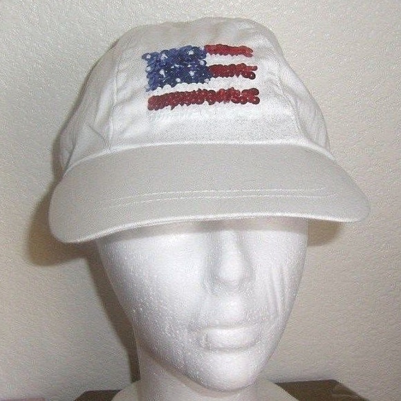 Vintage American Flag Red White Blue Sequins Cap